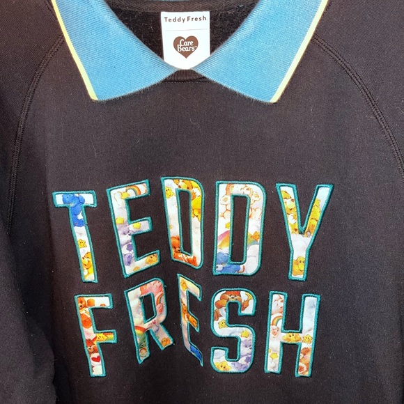 Teddy Fresh X Care Bears Black Appliqué Collar Sweatshirt Collab Size XL GUC - Picture 4 of 7